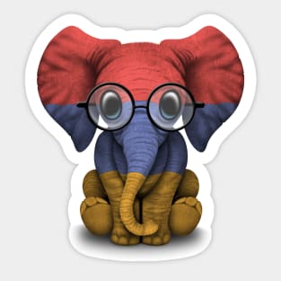 Baby Elephant with Glasses and Armenian Flag Sticker